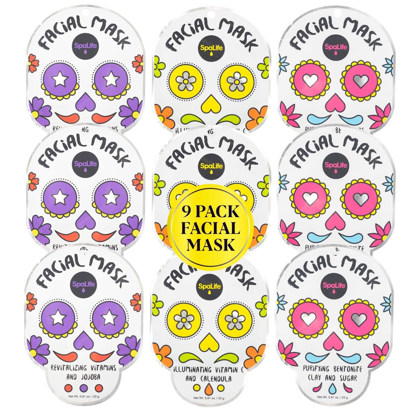 SpaLife Facial Mask Sheet Bundle - Pumpkin, Ghost, Bat - Halloween Character Mask Bundle - Face Masks for Skin Care - Moisturizing Sheet Face Masks - Skincare Pack for Women - Spa Beauty Masks