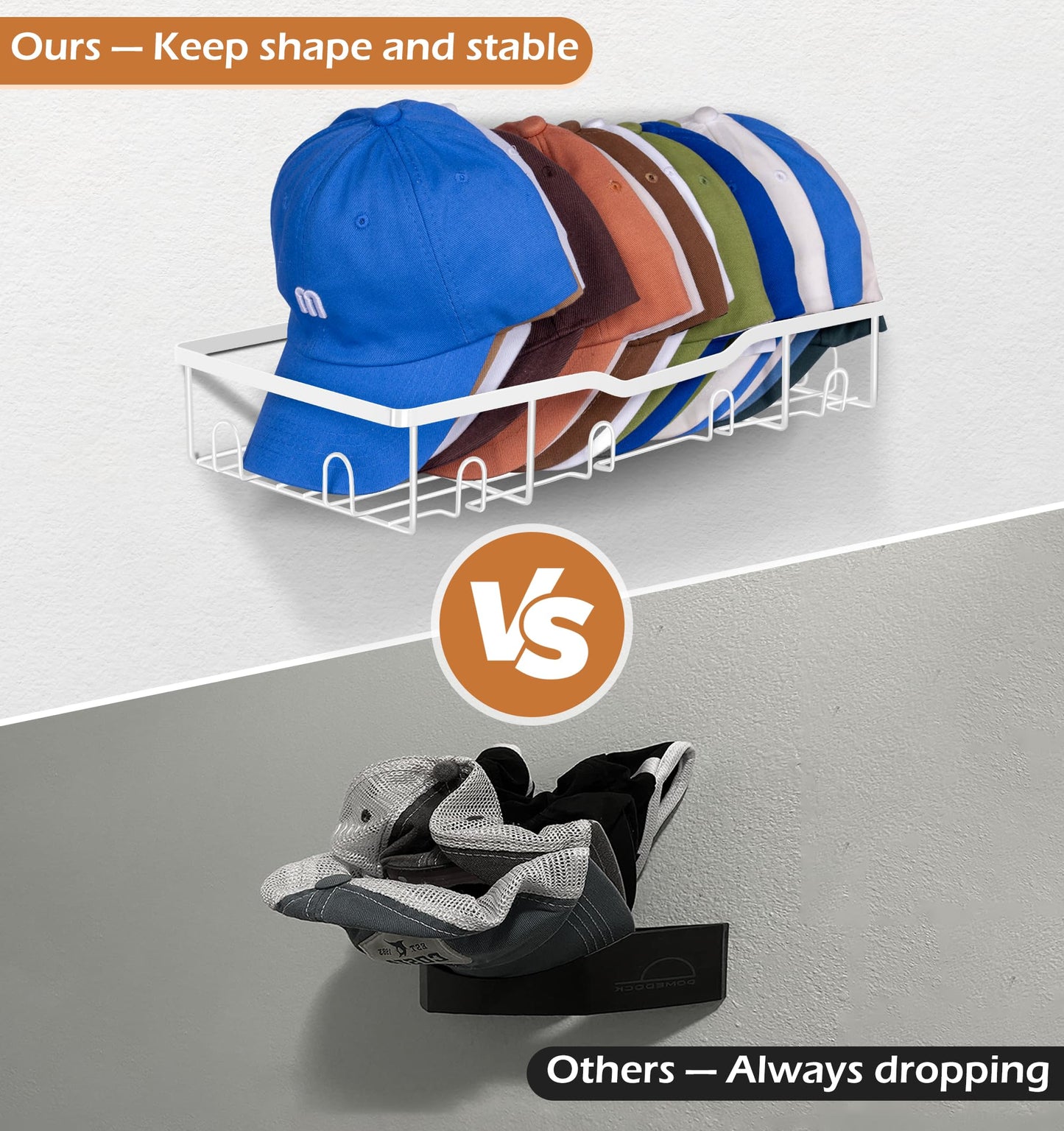 KEETDY Metal Hat Racks for Baseball Caps Wall Hat Organizer Fit 20 Caps Holder, 2 Packs Sturdy Wall Mounted Hat Storage Organizer, Black