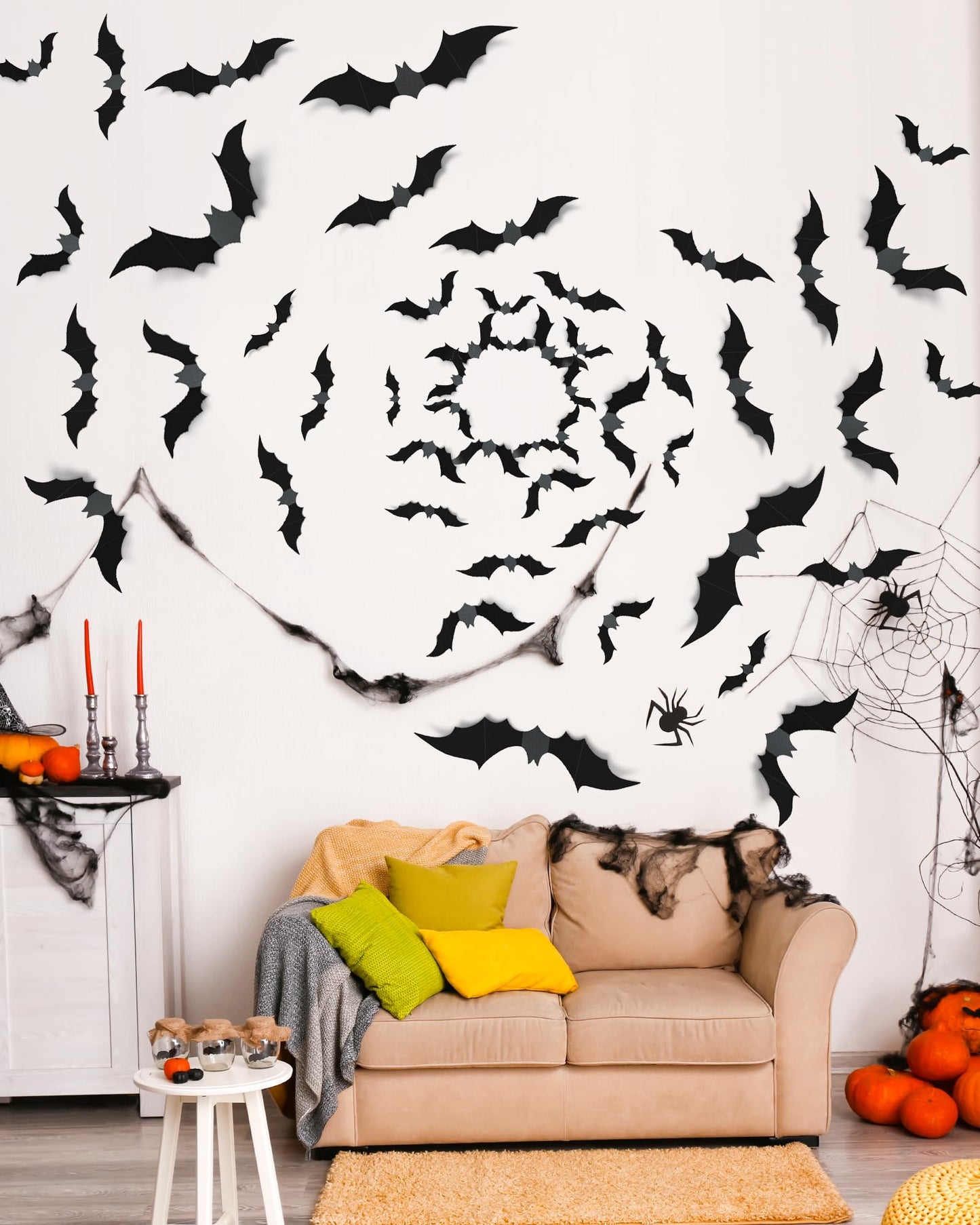 120 Pcs Halloween Decorations 3D Bats Decor, 4 Sizes Scary Halloween Decor Indoor Bat Stickers Halloween Decorations for Bedroom Bathroom Door Wall Decor Halloween Party Decorations