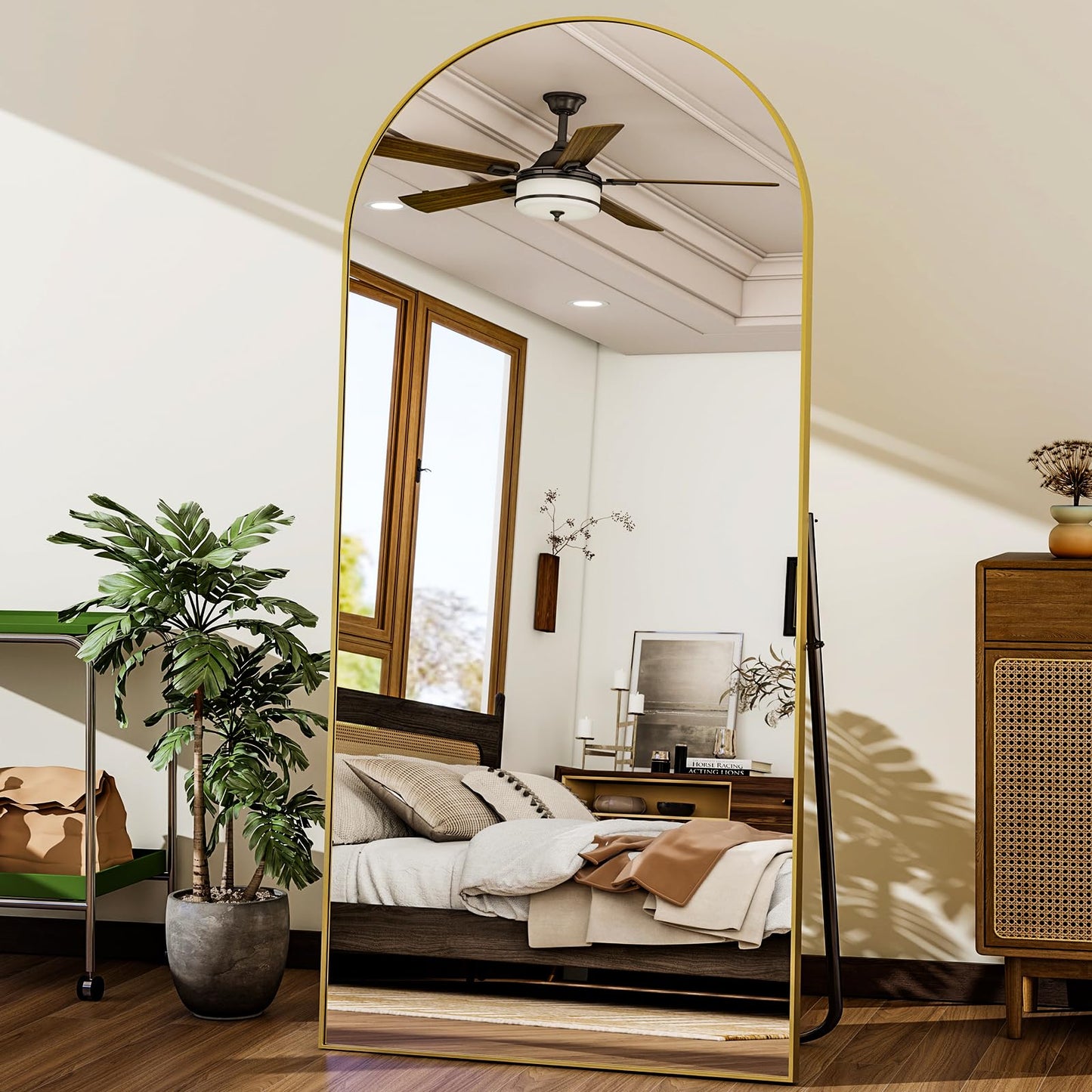HARRITPURE 64"x21" Arched Full Length Mirror Free Standing Leaning Mirror Hanging Mounted Mirror Aluminum Frame Modern Simple Home Decor for Living Room Bedroom Cloakroom, Gold