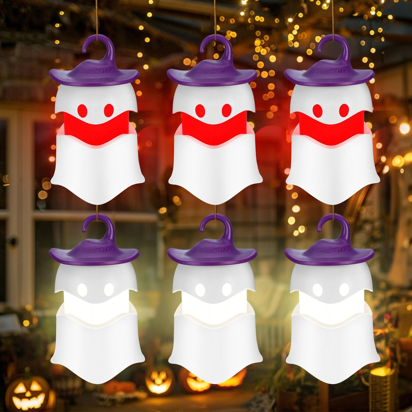 EverBrite 6-Pack Halloween Pumpkin Lantern, Collapsible Jack O Lantern Pumpkins with Lanyard, Halloween Party Favors for Kids, Light up Pumpkin Outdoor for Halloween Party Decoration, Battery Included