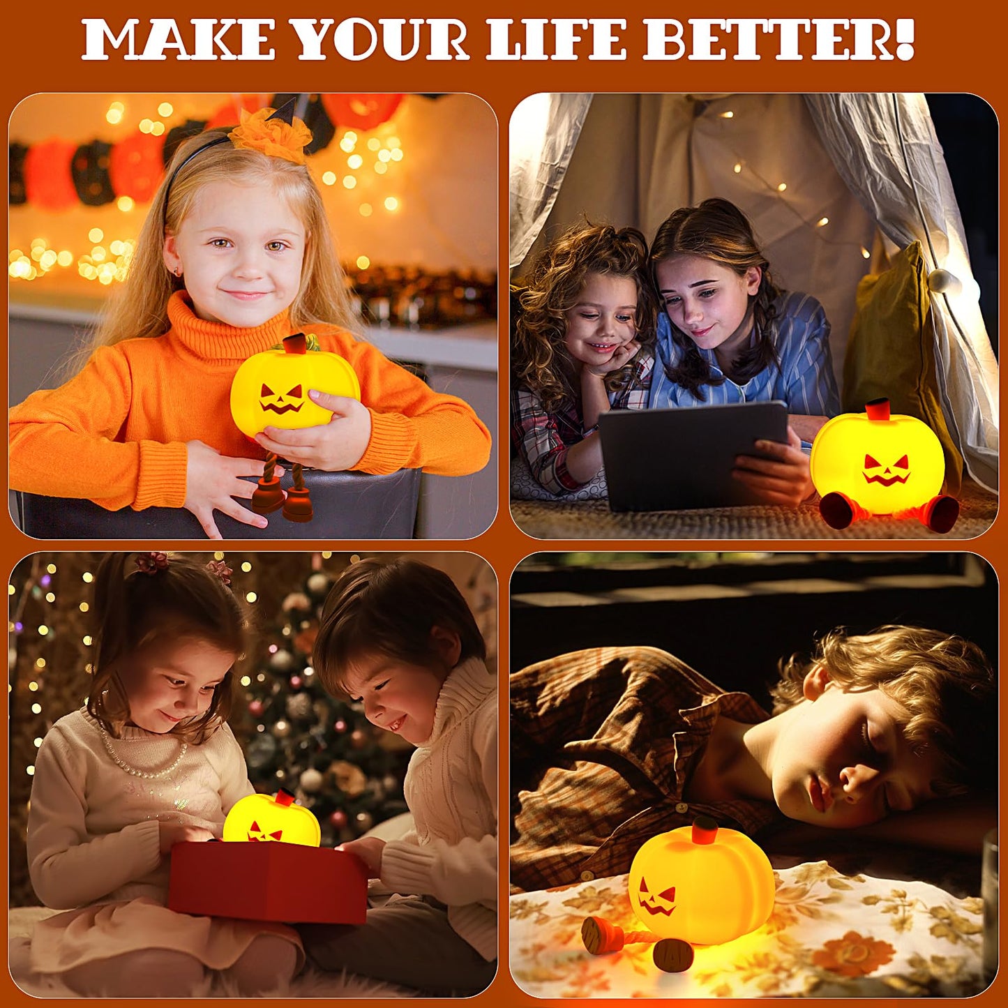 Pumpkin Night Light, Cute LED Lamp, Silicone Dimmable Nursery Nightlight for Kids, Silicone Rechargeable Bedside Touch Lamp, Funny Office Desk and Halloween Decor for Woman and Kids