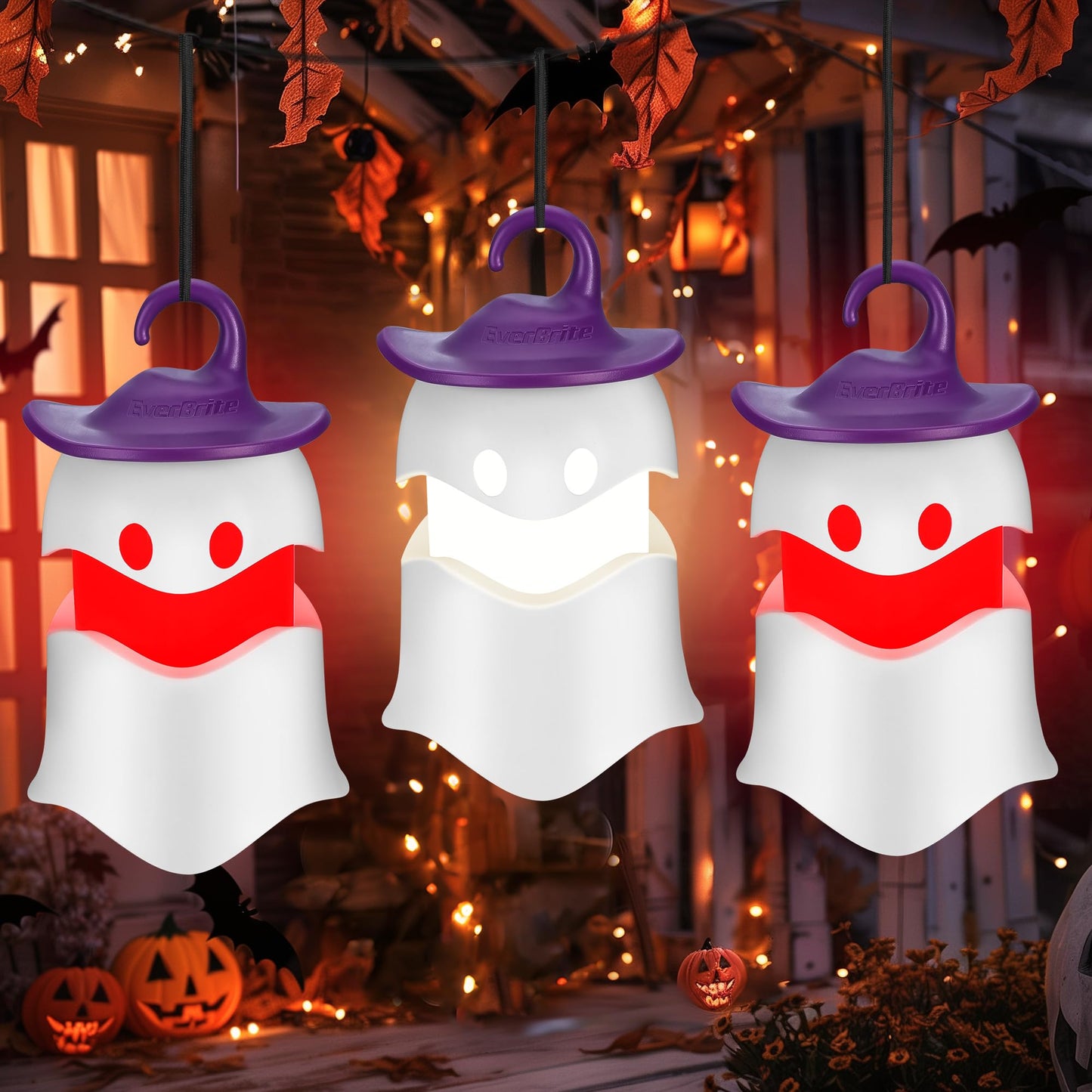 EverBrite 6-Pack Halloween Pumpkin Lantern, Collapsible Jack O Lantern Pumpkins with Lanyard, Halloween Party Favors for Kids, Light up Pumpkin Outdoor for Halloween Party Decoration, Battery Included