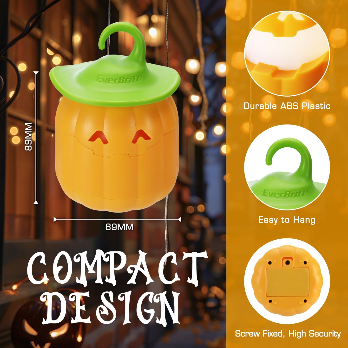 EverBrite 6-Pack Halloween Pumpkin Lantern, Collapsible Jack O Lantern Pumpkins with Lanyard, Halloween Party Favors for Kids, Light up Pumpkin Outdoor for Halloween Party Decoration, Battery Included