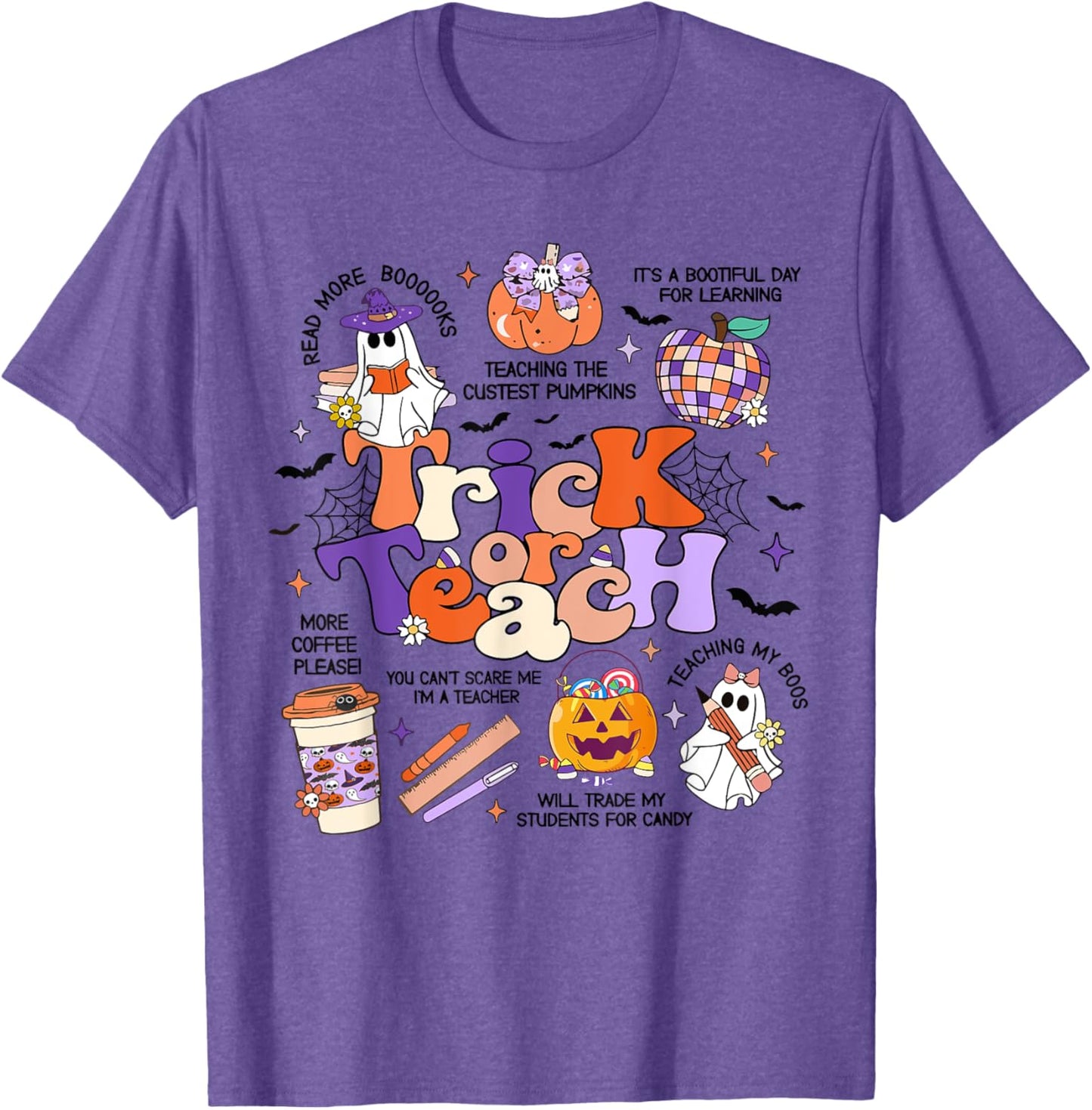 Retro Trick Or Teach Halloween Teacher Ghost Spooky Teacher T-Shirt