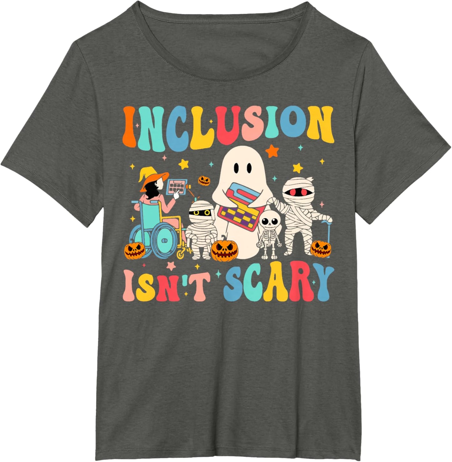 Inclusion Isn't Scary Teacher Skeleton Ghost Cute Halloween T-Shirt