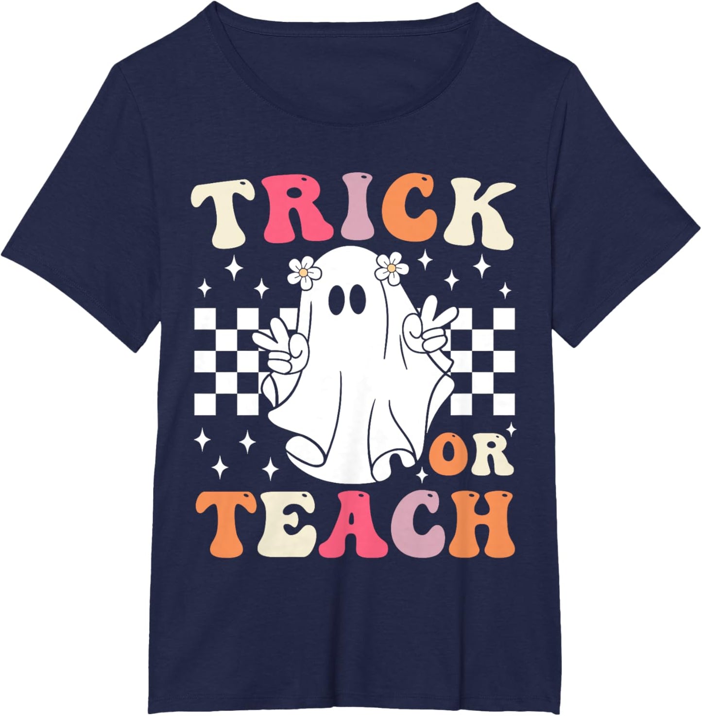 Groovy Trick or Teach Retro Spooky Ghost Halloween Teacher T-Shirt