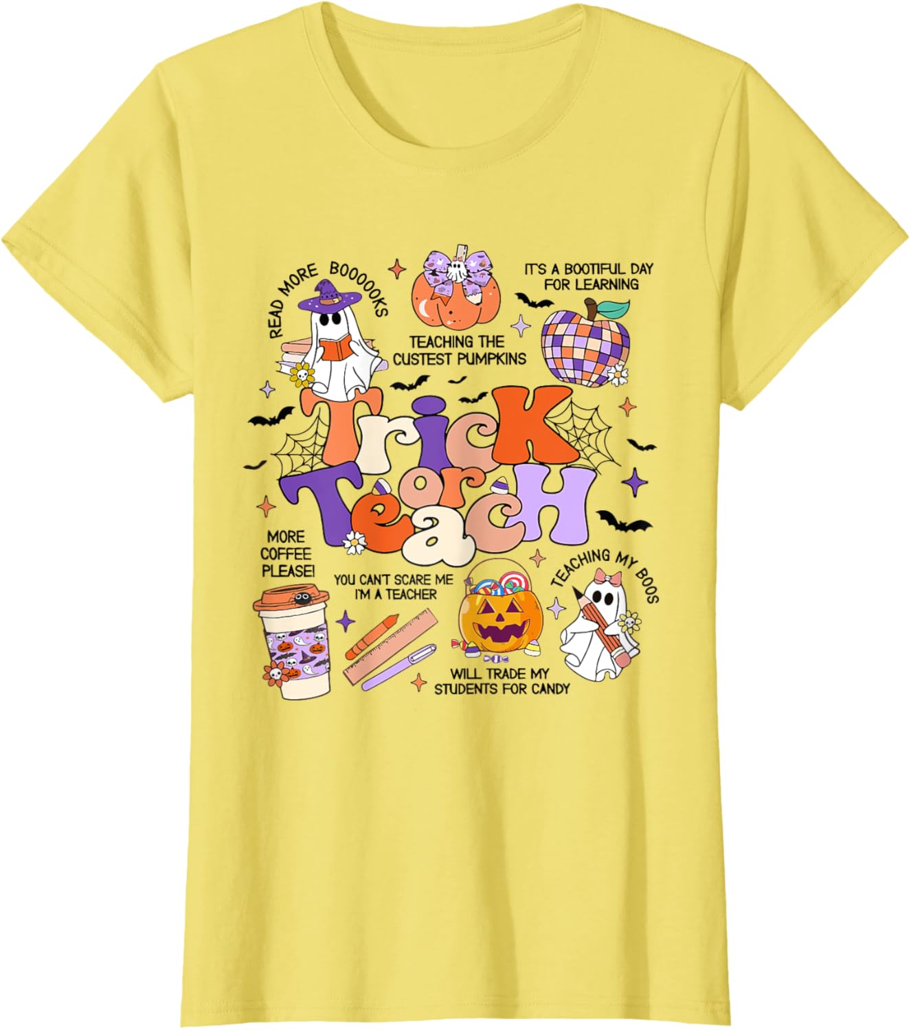 Retro Trick Or Teach Halloween Teacher Ghost Spooky Teacher T-Shirt