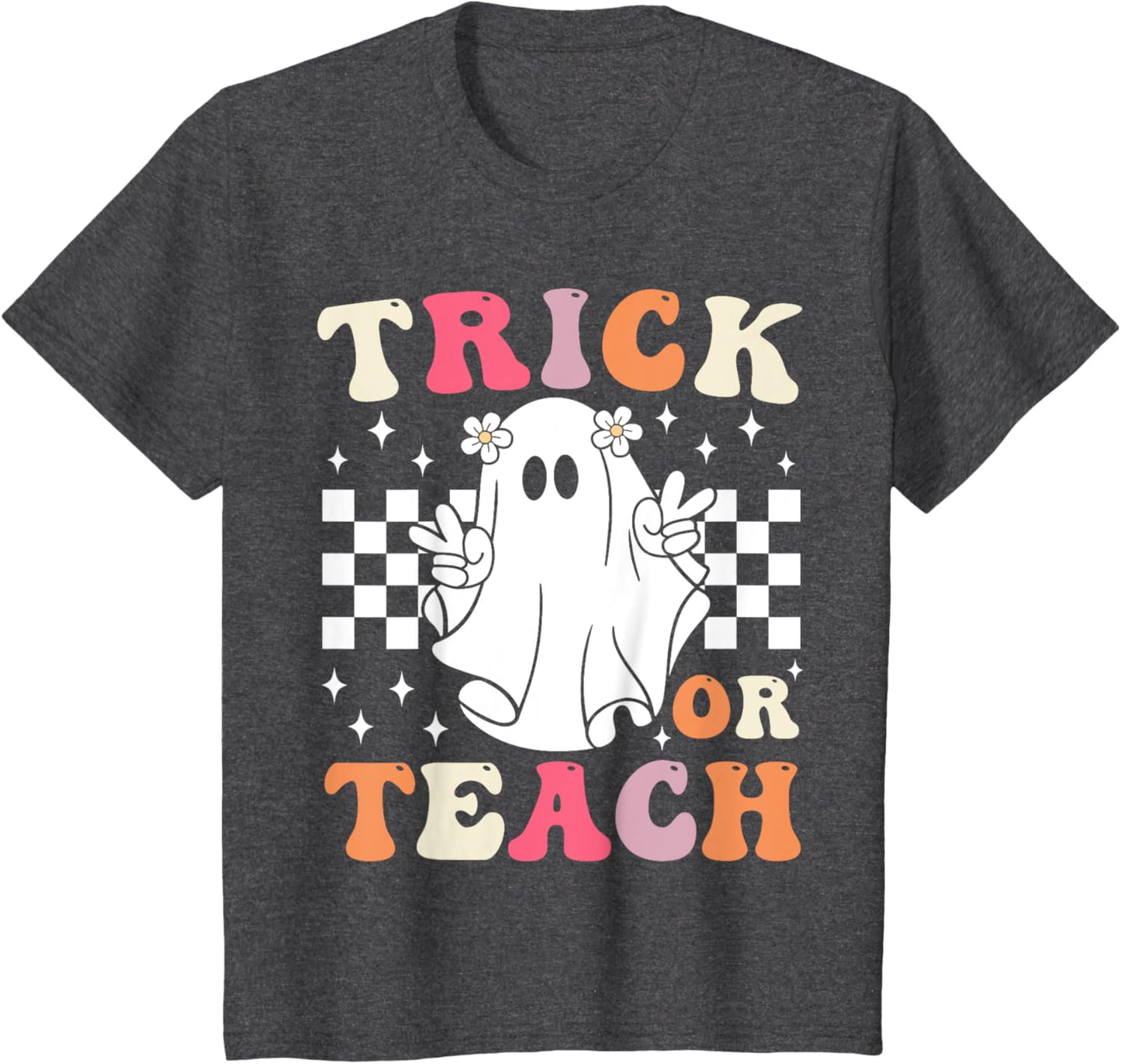Groovy Trick or Teach Retro Spooky Ghost Halloween Teacher T-Shirt