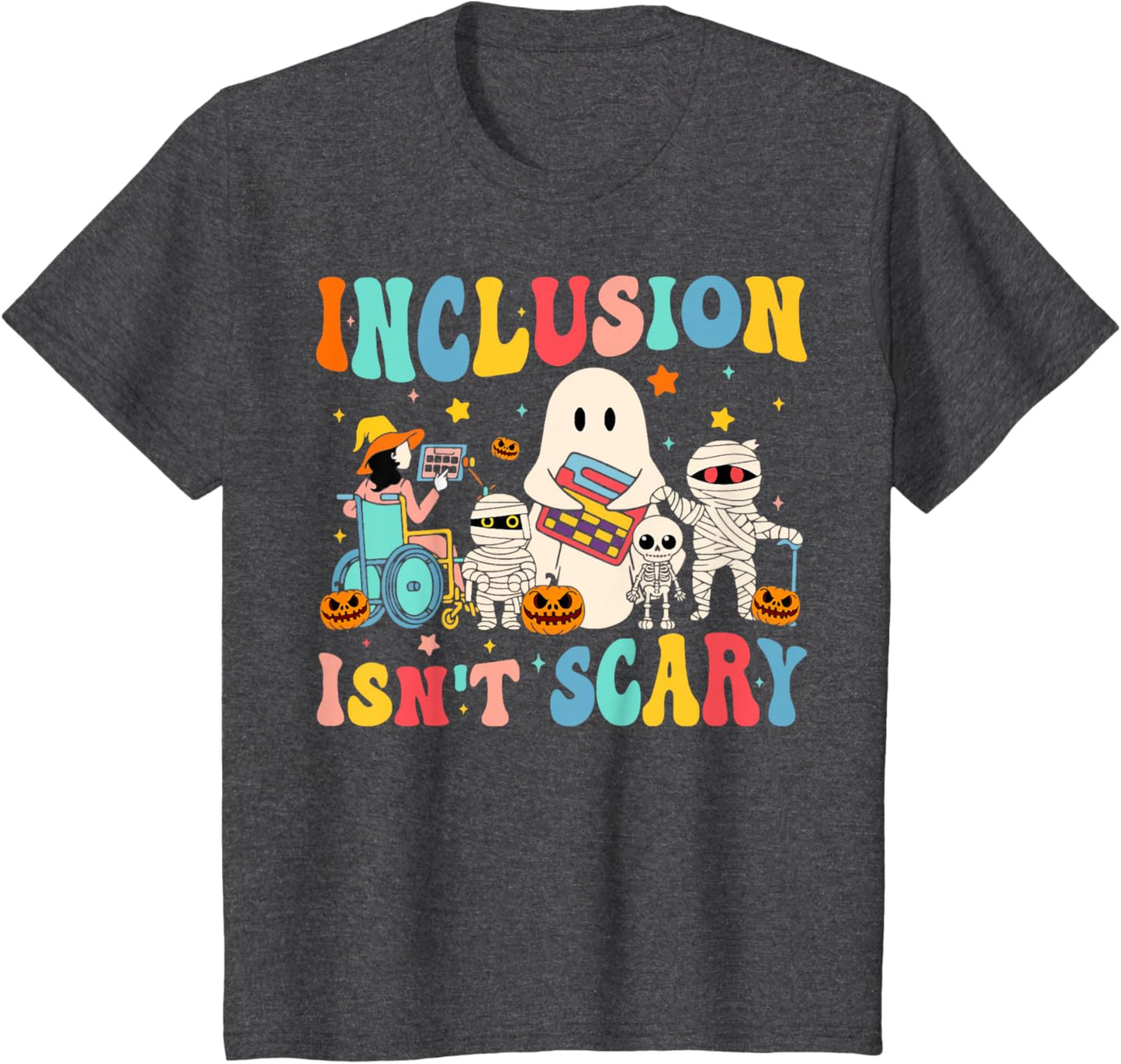 Inclusion Isn't Scary Teacher Skeleton Ghost Cute Halloween T-Shirt