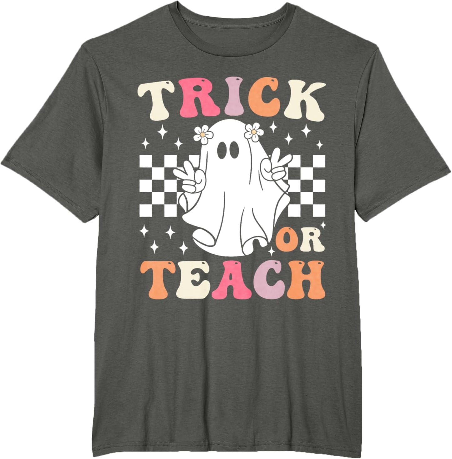 Groovy Trick or Teach Retro Spooky Ghost Halloween Teacher T-Shirt