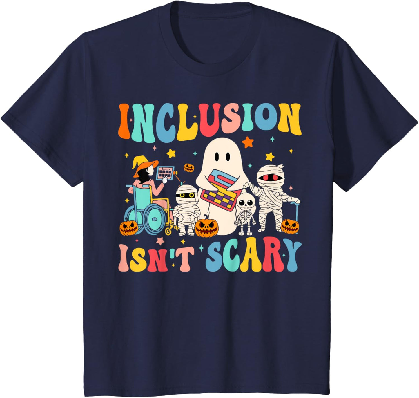 Inclusion Isn't Scary Teacher Skeleton Ghost Cute Halloween T-Shirt