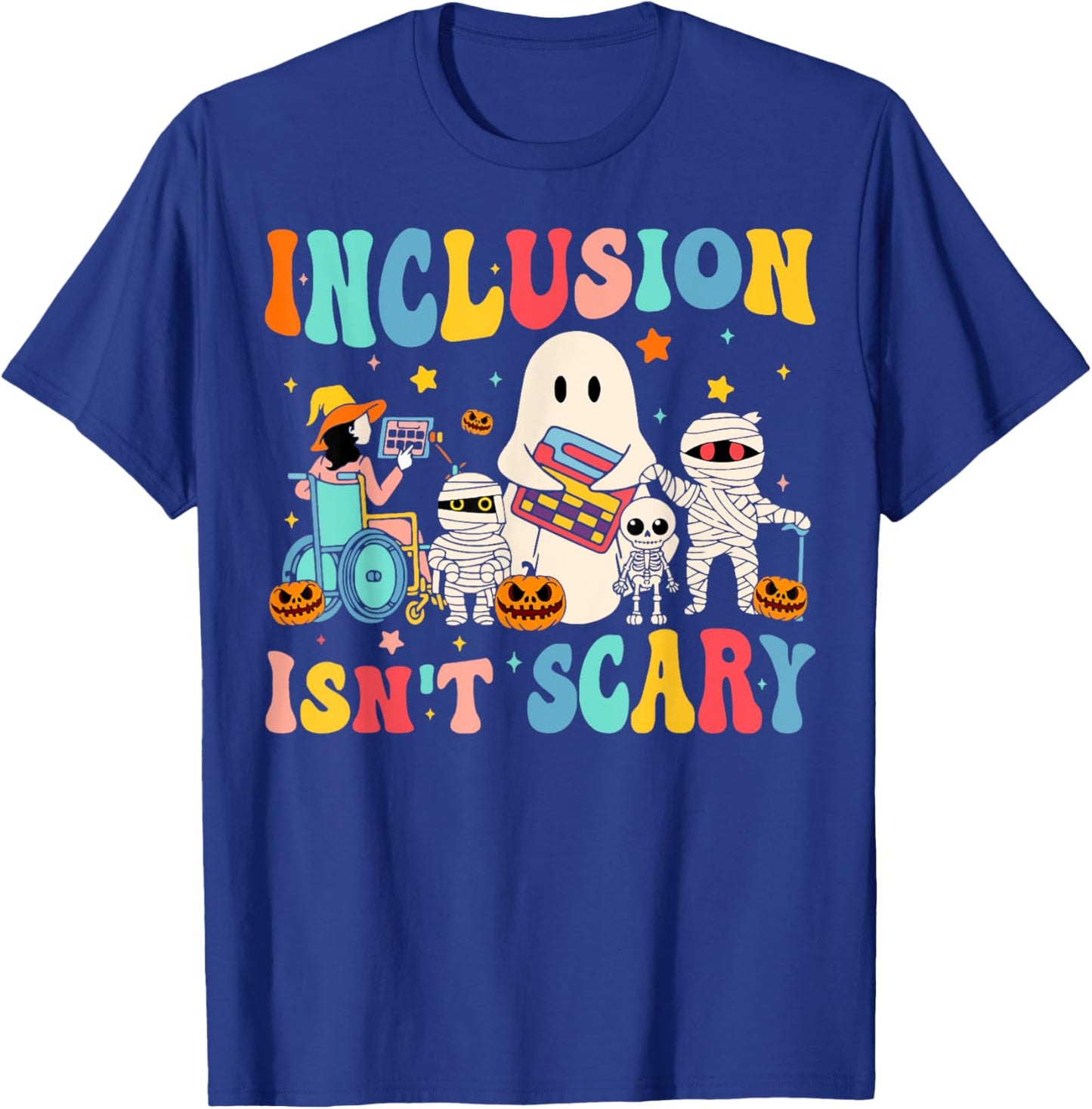 Inclusion Isn't Scary Teacher Skeleton Ghost Cute Halloween T-Shirt