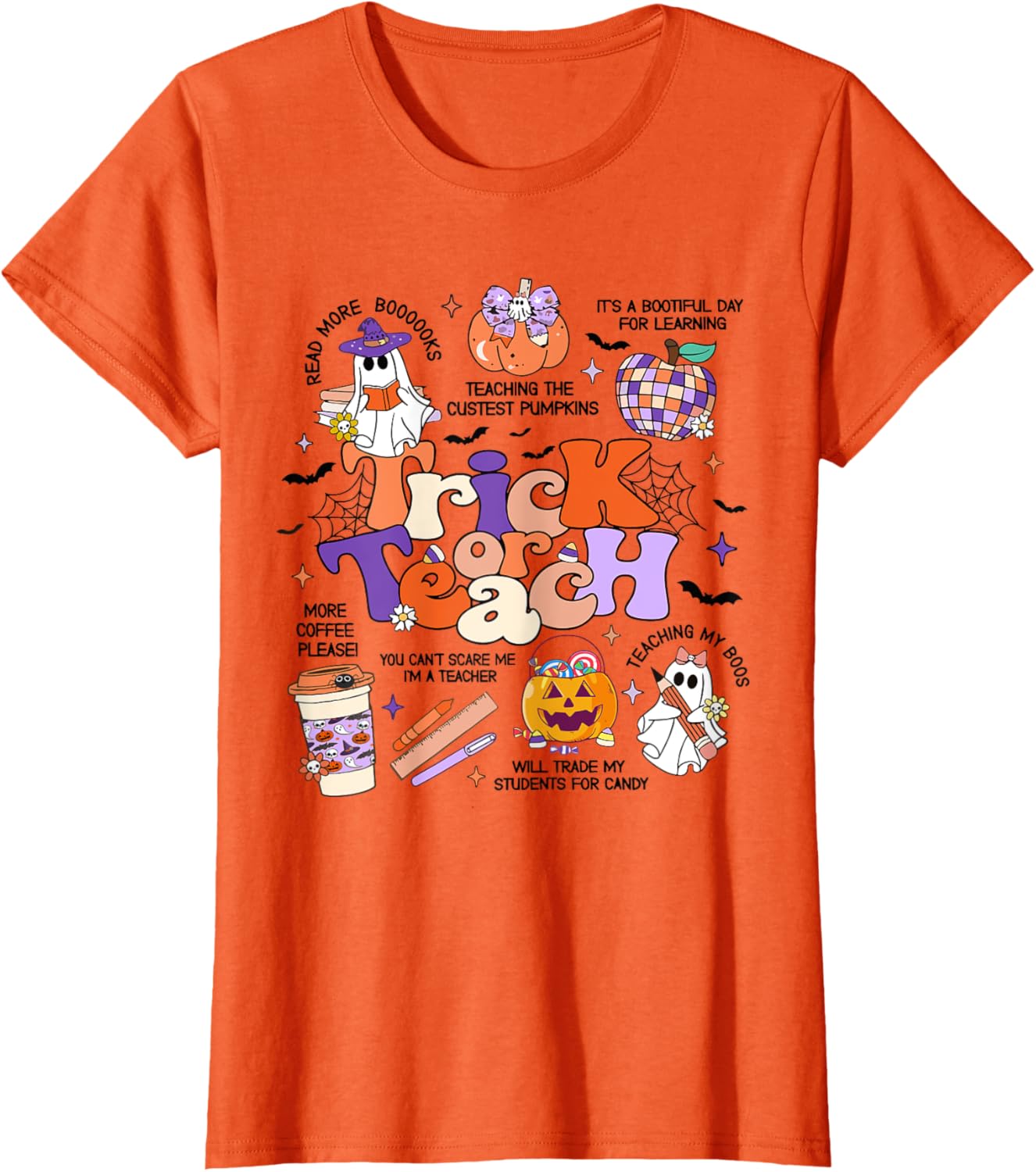 Retro Trick Or Teach Halloween Teacher Ghost Spooky Teacher T-Shirt