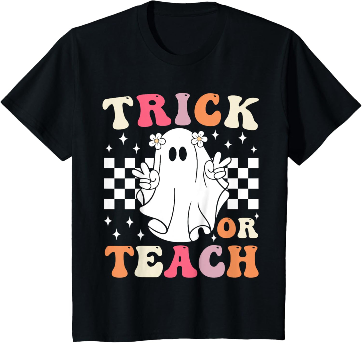 Groovy Trick or Teach Retro Spooky Ghost Halloween Teacher T-Shirt
