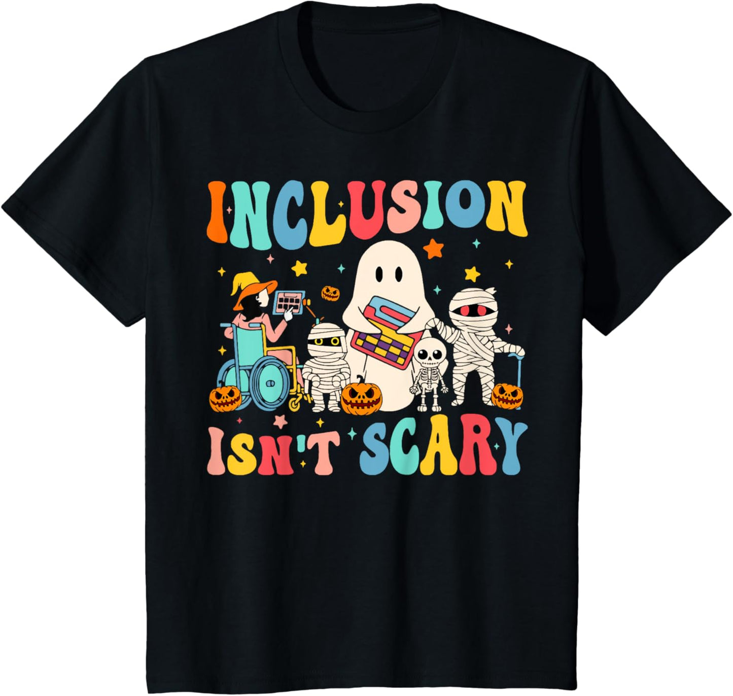 Inclusion Isn't Scary Teacher Skeleton Ghost Cute Halloween T-Shirt