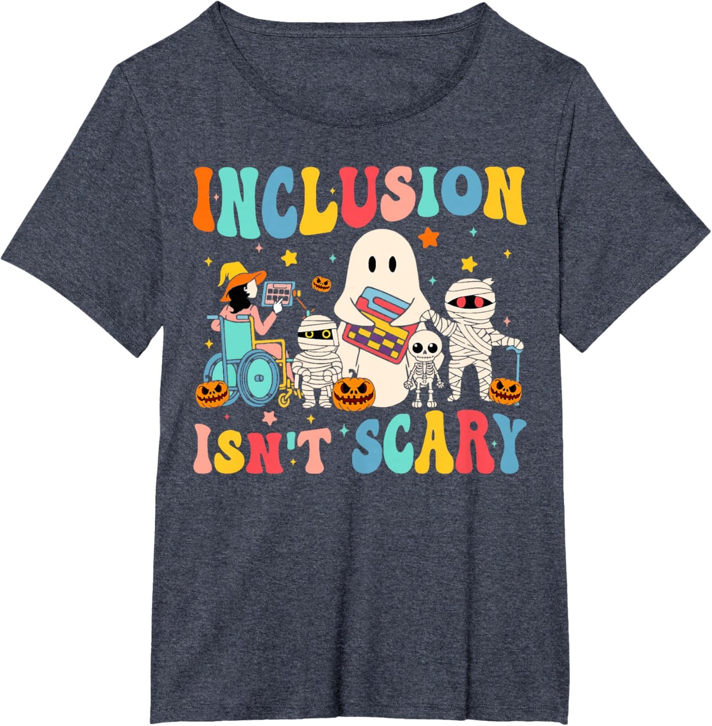Inclusion Isn't Scary Teacher Skeleton Ghost Cute Halloween T-Shirt