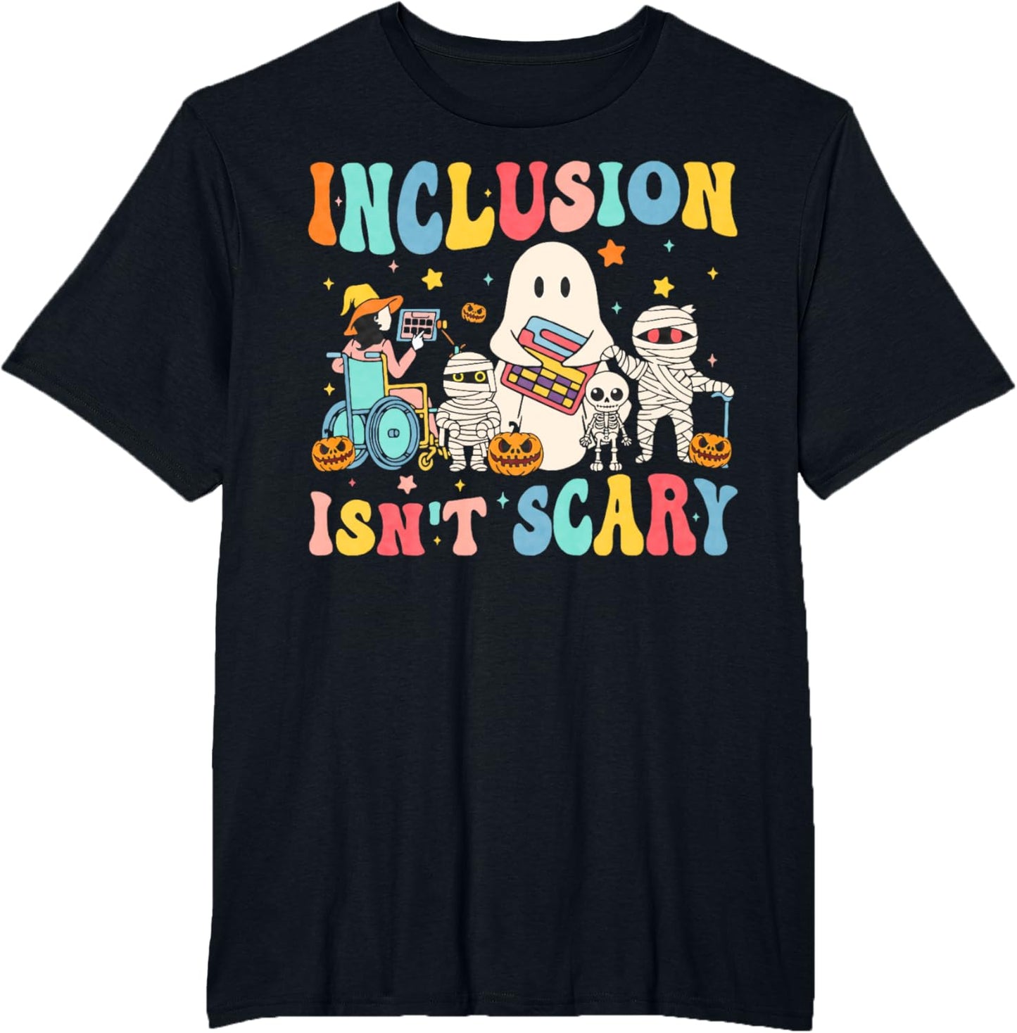 Inclusion Isn't Scary Teacher Skeleton Ghost Cute Halloween T-Shirt