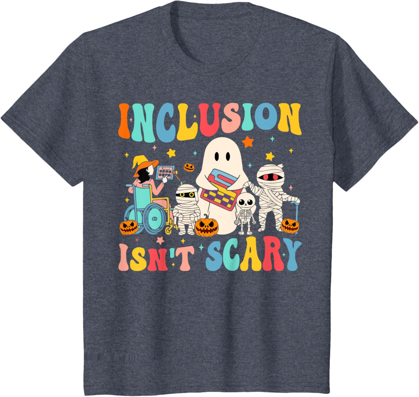 Inclusion Isn't Scary Teacher Skeleton Ghost Cute Halloween T-Shirt