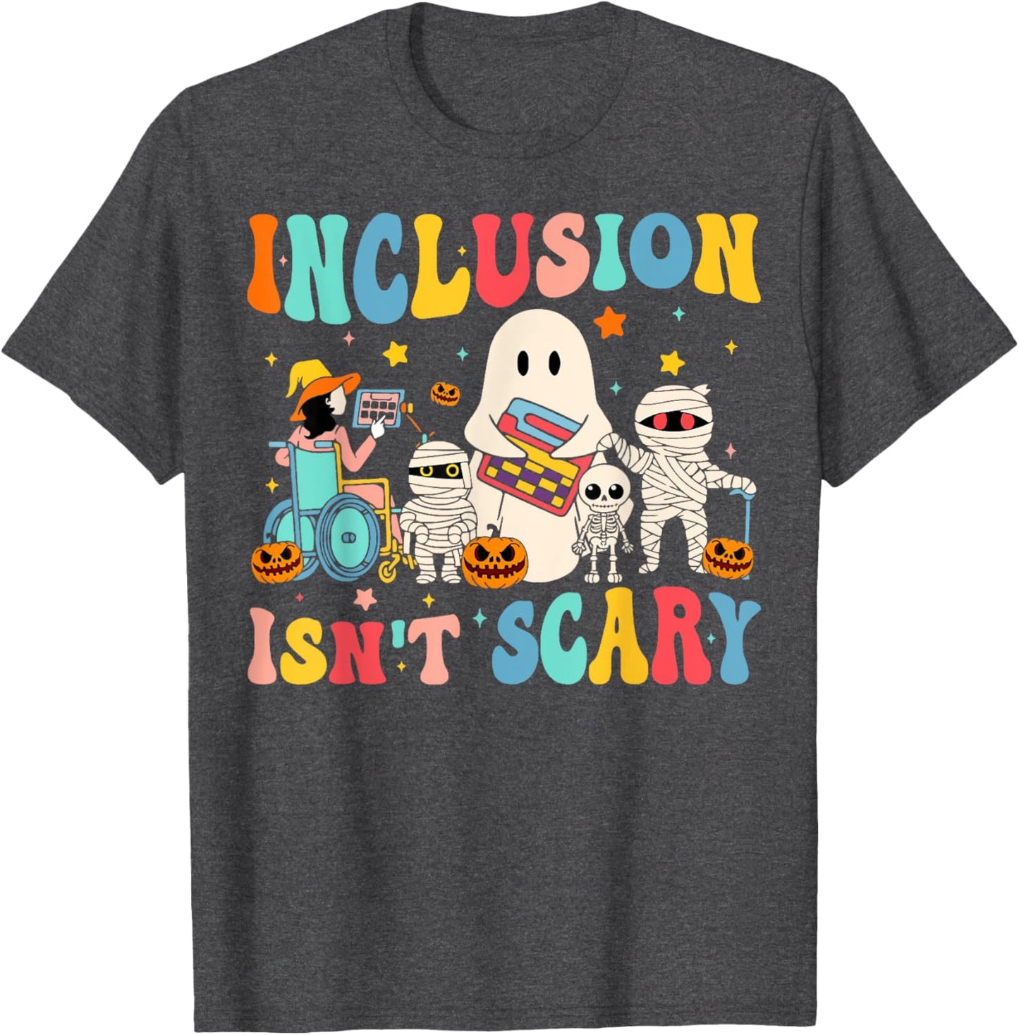 Inclusion Isn't Scary Teacher Skeleton Ghost Cute Halloween T-Shirt