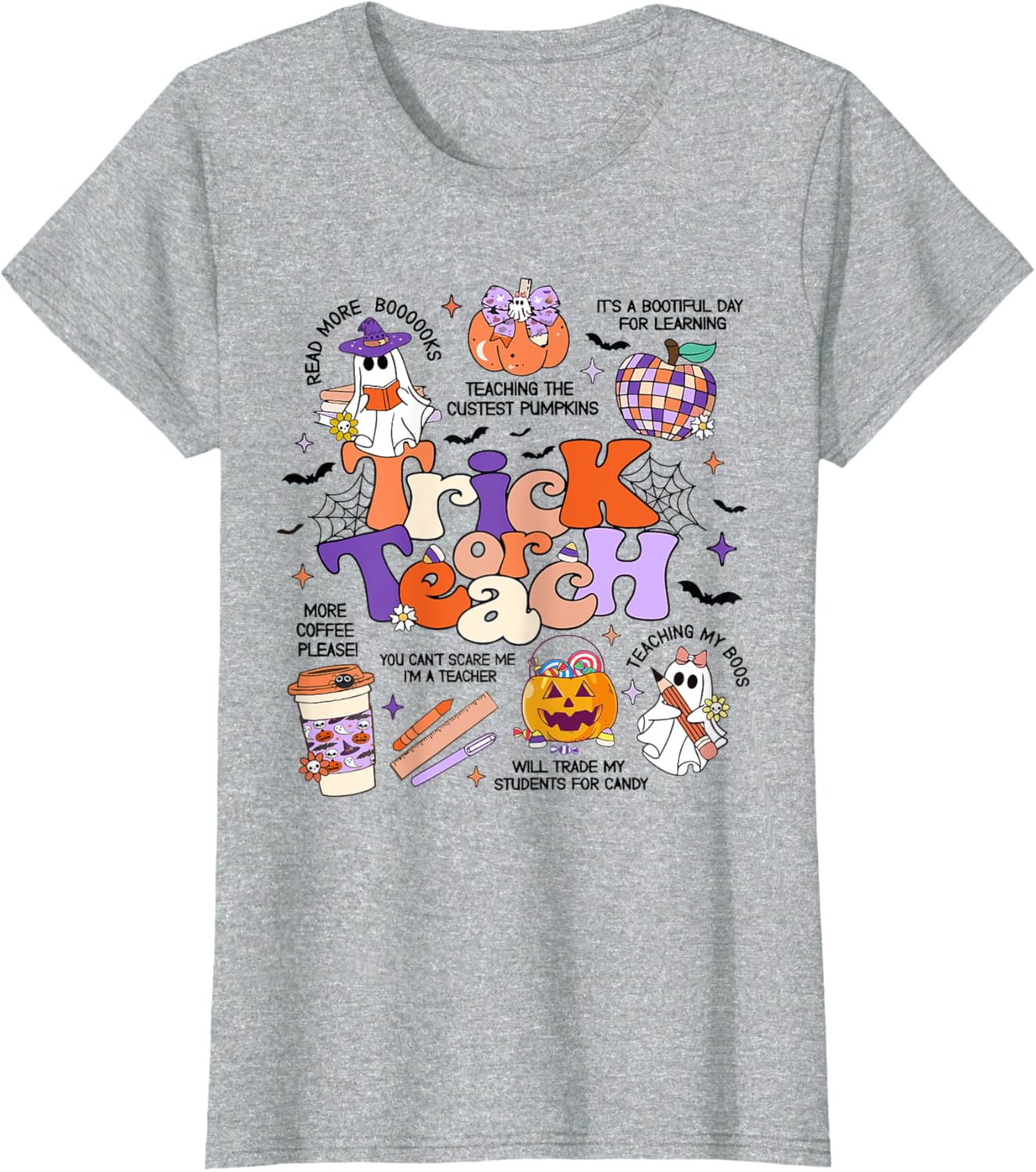 Retro Trick Or Teach Halloween Teacher Ghost Spooky Teacher T-Shirt