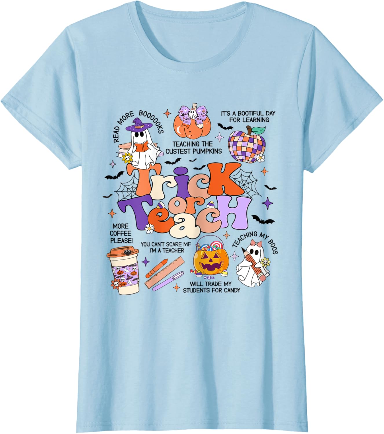 Retro Trick Or Teach Halloween Teacher Ghost Spooky Teacher T-Shirt