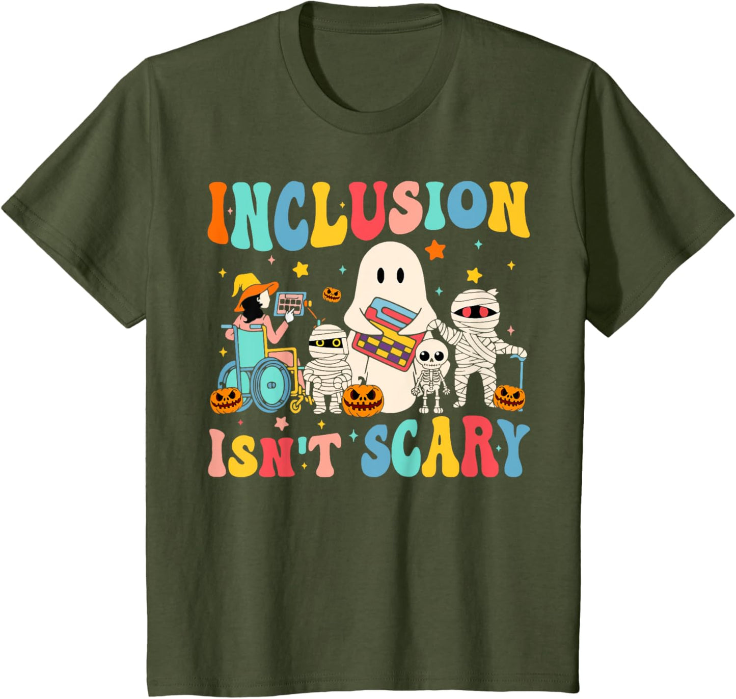 Inclusion Isn't Scary Teacher Skeleton Ghost Cute Halloween T-Shirt