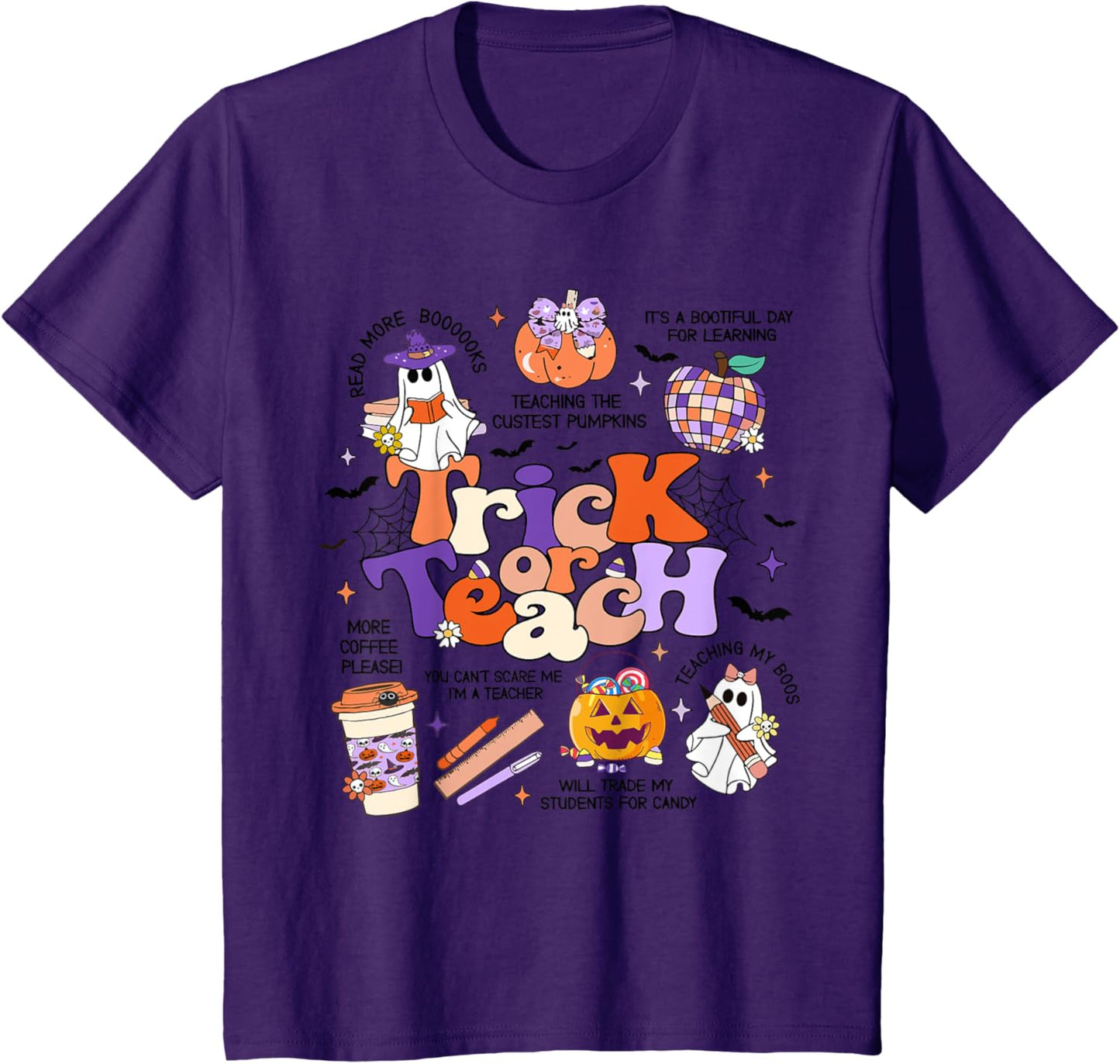 Retro Trick Or Teach Halloween Teacher Ghost Spooky Teacher T-Shirt