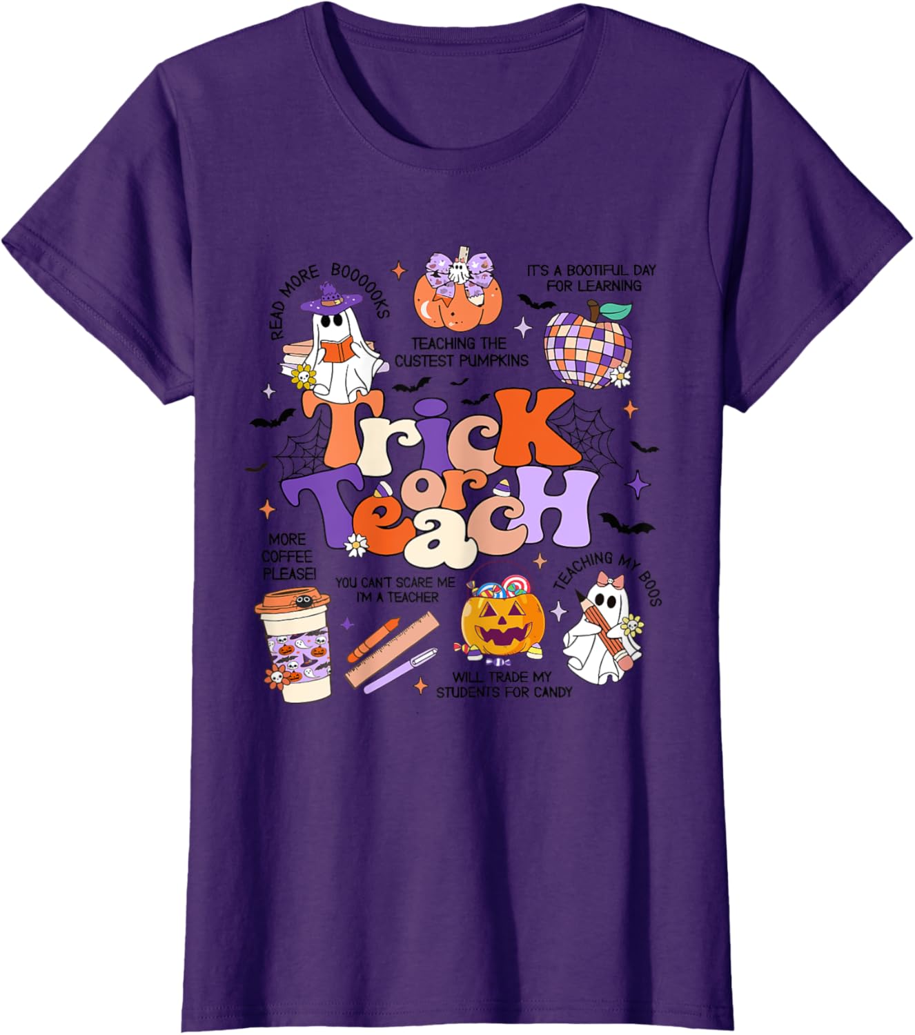 Retro Trick Or Teach Halloween Teacher Ghost Spooky Teacher T-Shirt