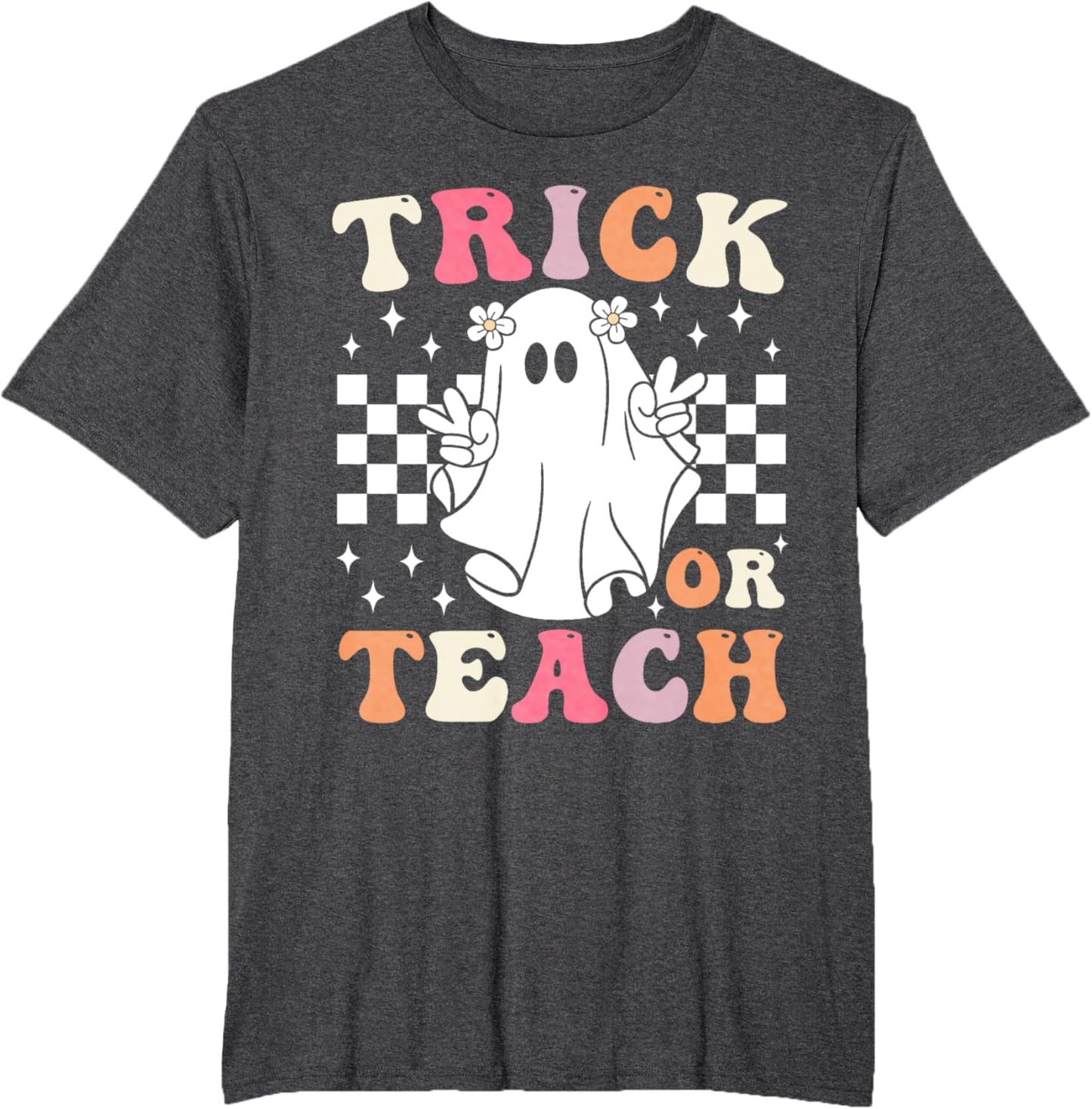 Groovy Trick or Teach Retro Spooky Ghost Halloween Teacher T-Shirt